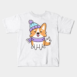 Winter corgi dog Kids T-Shirt